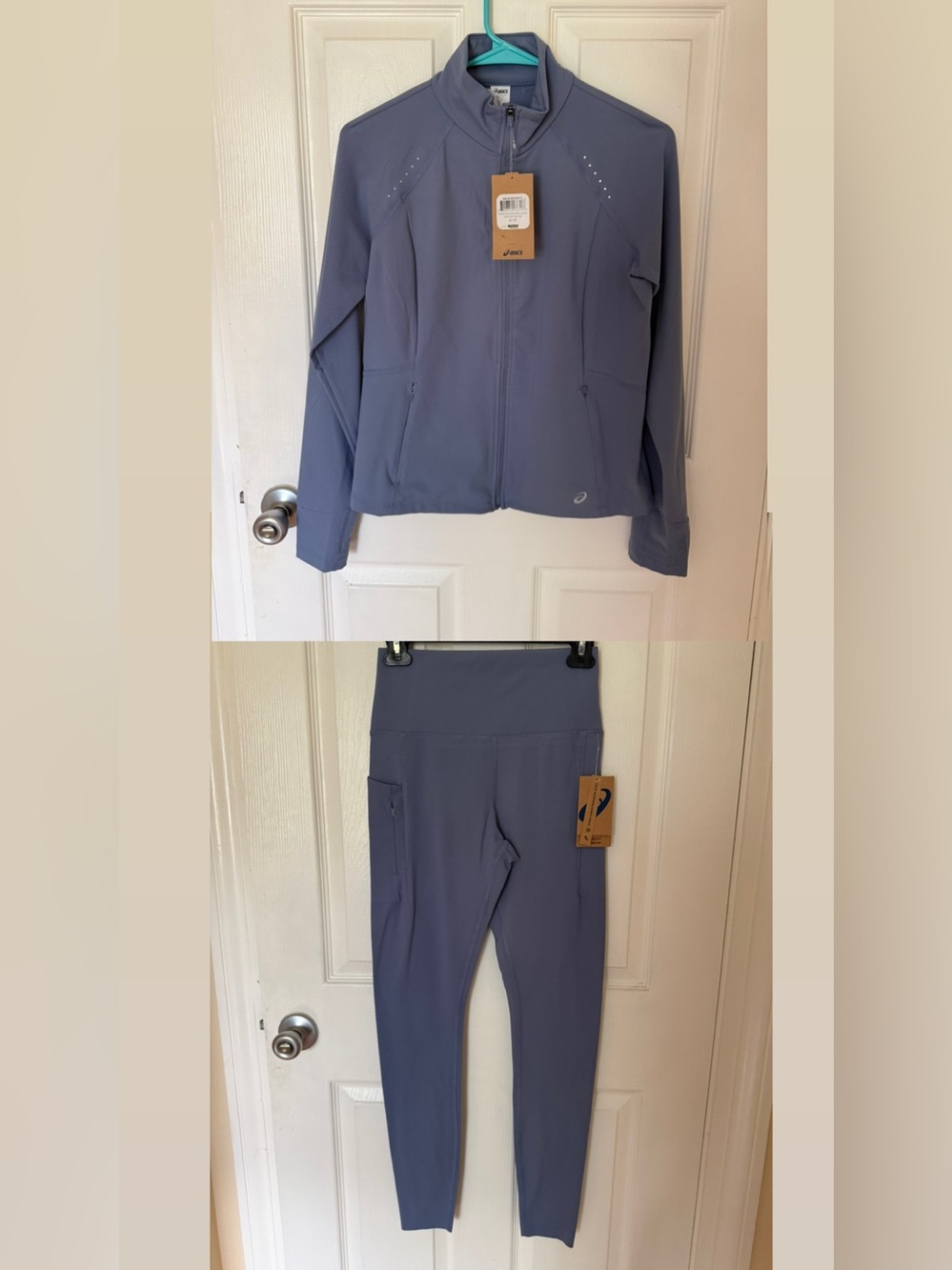 NEW! Asics Women's Slate Blue Full-Zip Utility Jacket and Matching Leggings.
